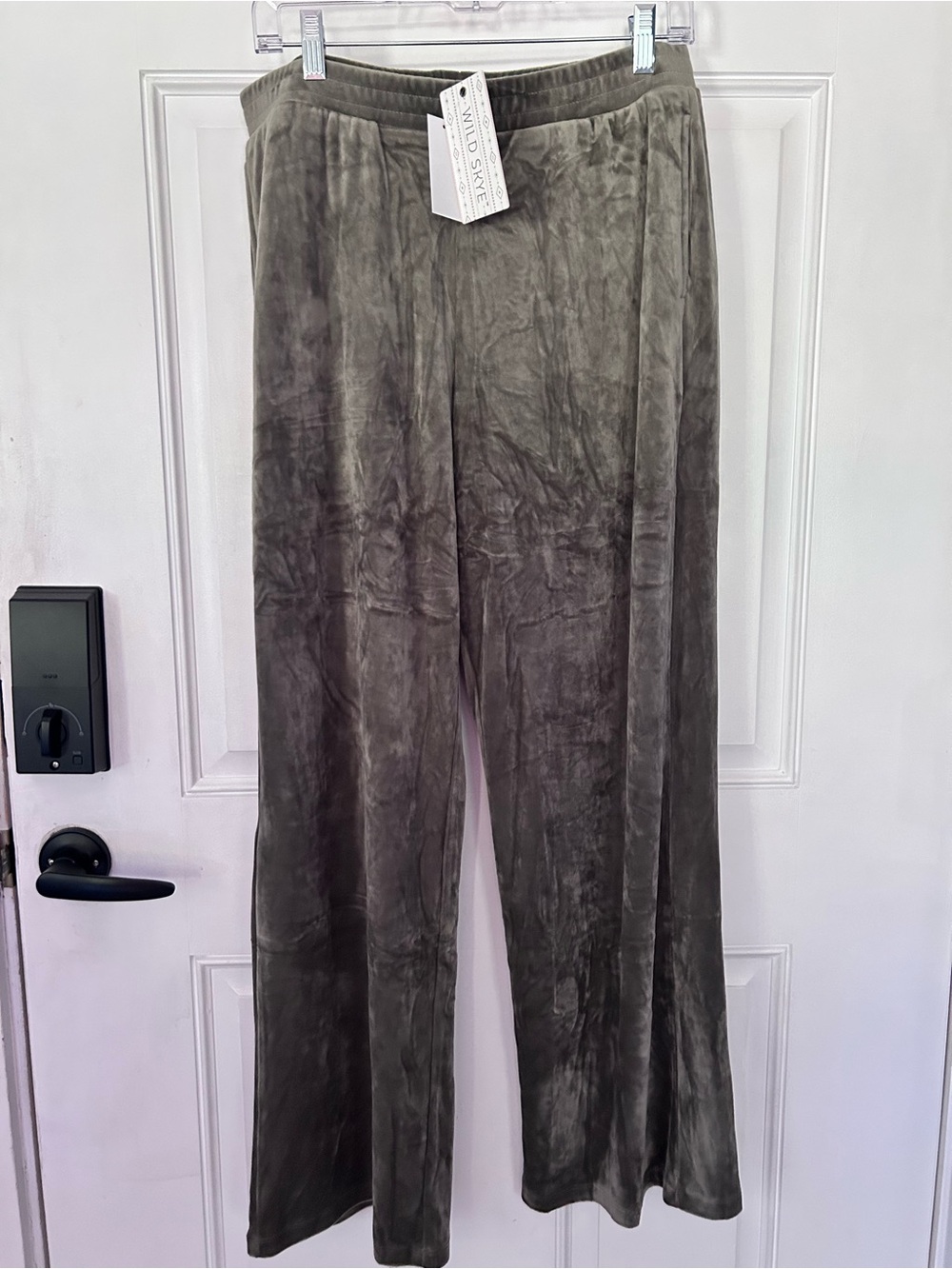 Wide-Leg Velvet Joggers in Olive by Wild Fable
